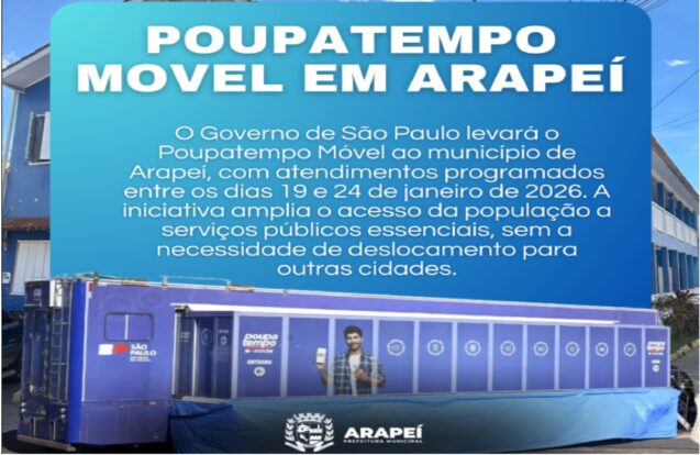 Poupatempo Móvel chega a Arapeí entre 19 e 24 de janeiro