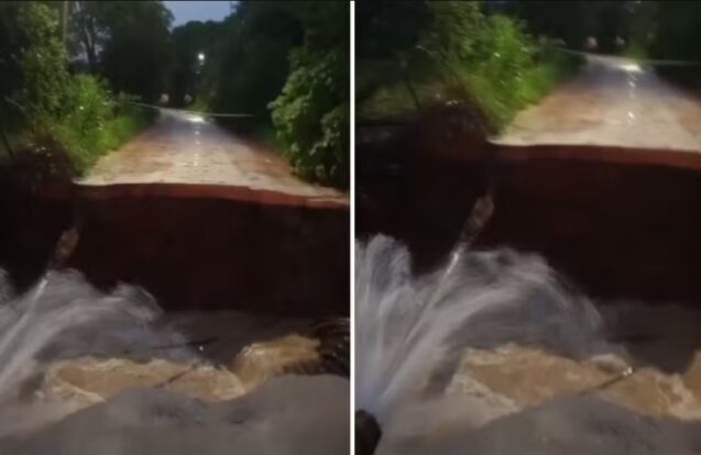 Temporal provoca cratera e interdita estrada entre Caçapava e Taubaté