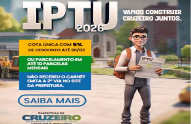 💰 IPTU e ISS 2026 já podem ser pagos online em Cruzeiro