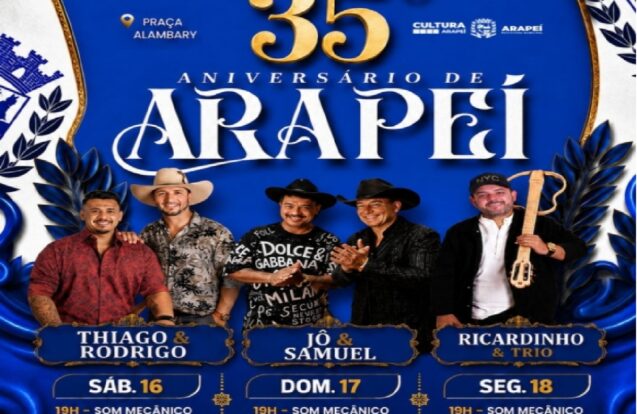 Arapeí comemora 35 anos com três dias de festa e shows gratuitos