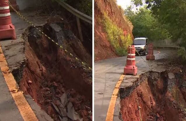 Desmoronamento deixa estrada entre Lagoinha e Pindamonhangaba em meia pista