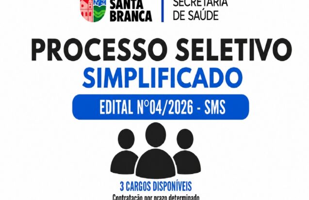 Santa Branca abre processo seletivo para três cargos na área da Saúde