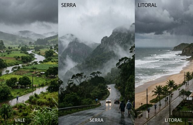 Semana começa com chuva e temperaturas diferentes no Vale, Serra e Litoral