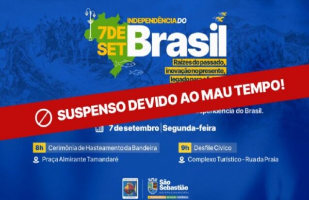 São Sebastião suspende desfile de 7 de Setembro por causa da chuva