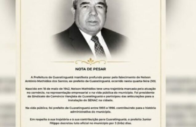 Guaratinguetá decreta luto pela morte de ex-prefeito